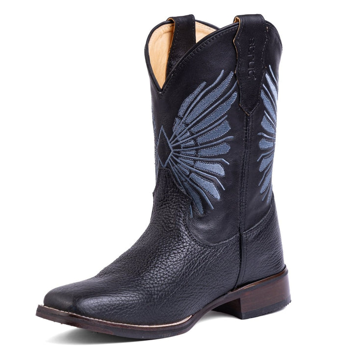 Bota Strut Em Couro Bovino Com Solado Misto Bico Quadrado Preto - Strut