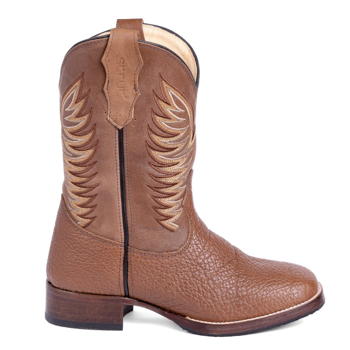 Bota Strut Em Couro Bovino e Solado de Couro Bico Quadrado - Strut