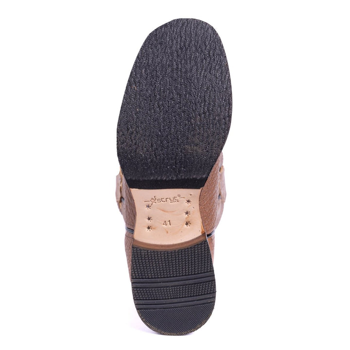 Bota Strut Em Couro Bovino e Solado de Couro E Bico Redondo - Strut