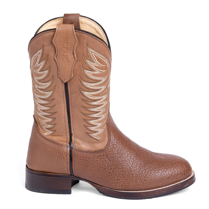 Bota Strut Em Couro Bovino e Solado de Couro E Bico Redondo - Strut