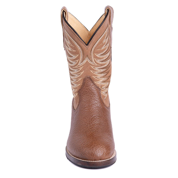 Bota Strut Em Couro Bovino e Solado de Couro E Bico Redondo - Strut