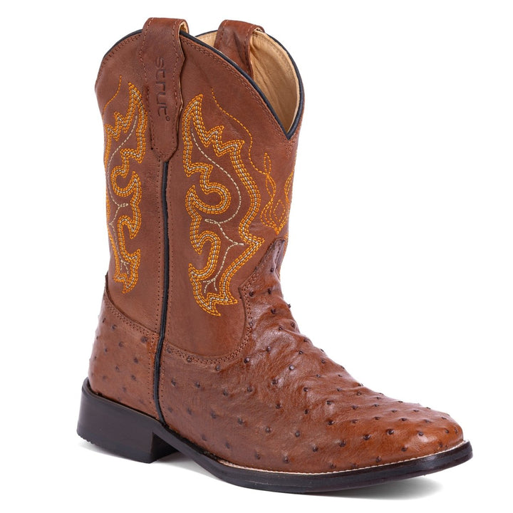 Bota Strut Masculina em Couro de Avestruz Cheio Caramelo - Strut