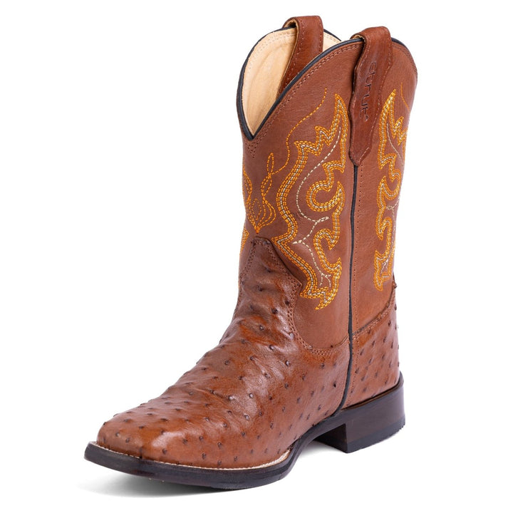 Bota Strut Masculina em Couro de Avestruz Cheio Caramelo - Strut