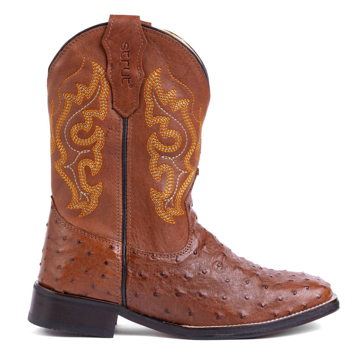 Bota Strut Masculina em Couro de Avestruz Cheio Caramelo - Strut