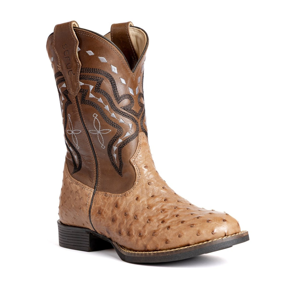 Bota Strut Masculina em Couro de Avestruz Cheio Tabaco - Strut