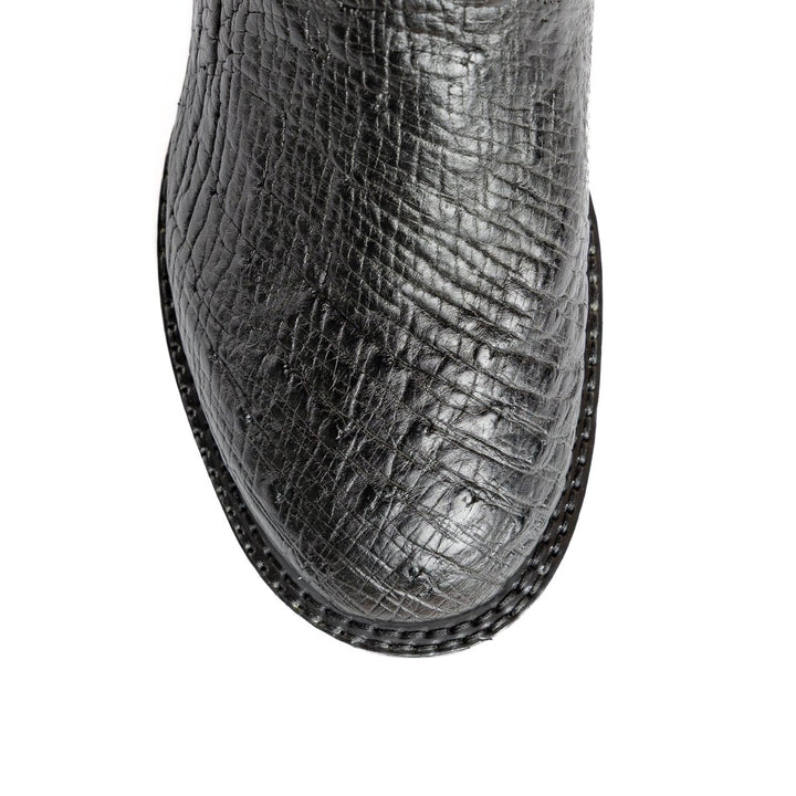 Bota Strut Masculina Em Couro De Avestruz Liso Bico Redondo - Strut