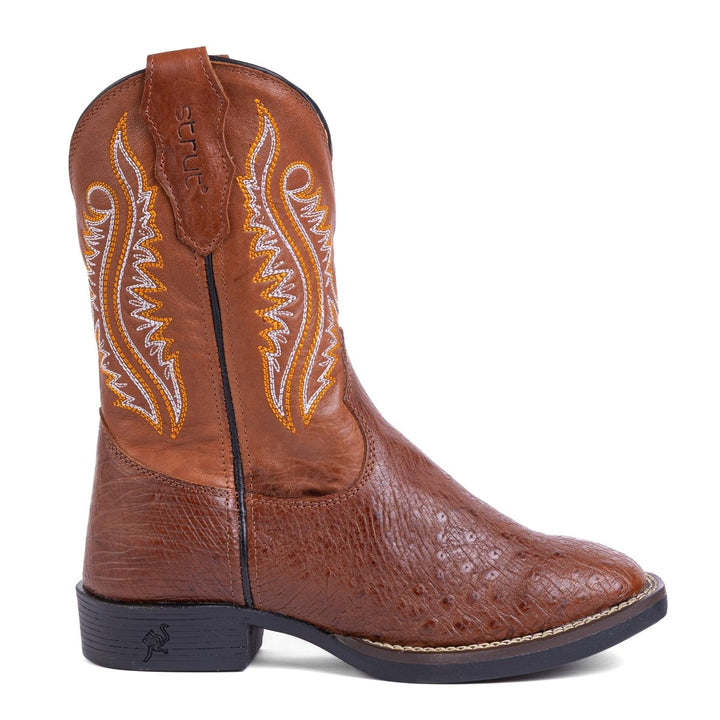 Bota Strut Masculina em Couro de Avestruz Liso Caramelo - Strut