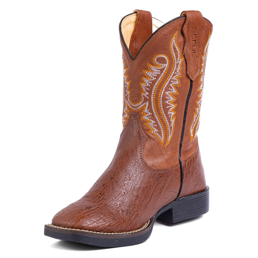 Bota Strut Masculina em Couro de Avestruz Liso Caramelo - Strut