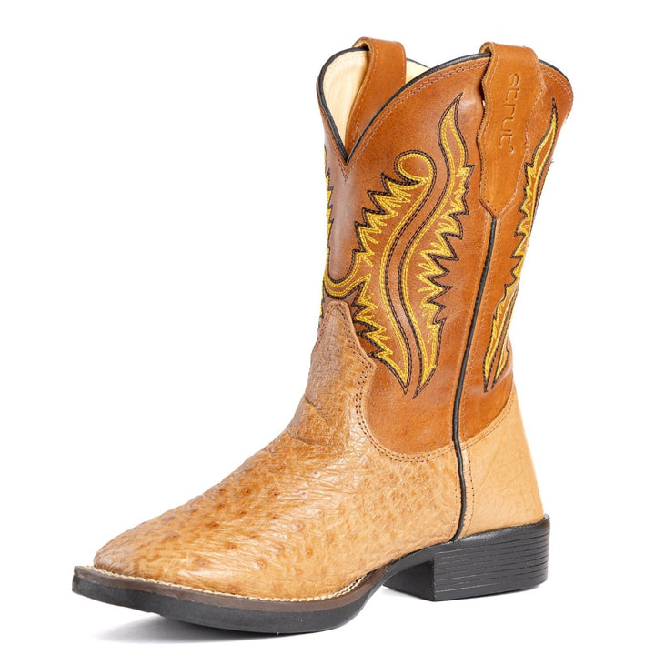 Bota Strut Masculina em Couro de Avestruz Liso Chestnut - Strut