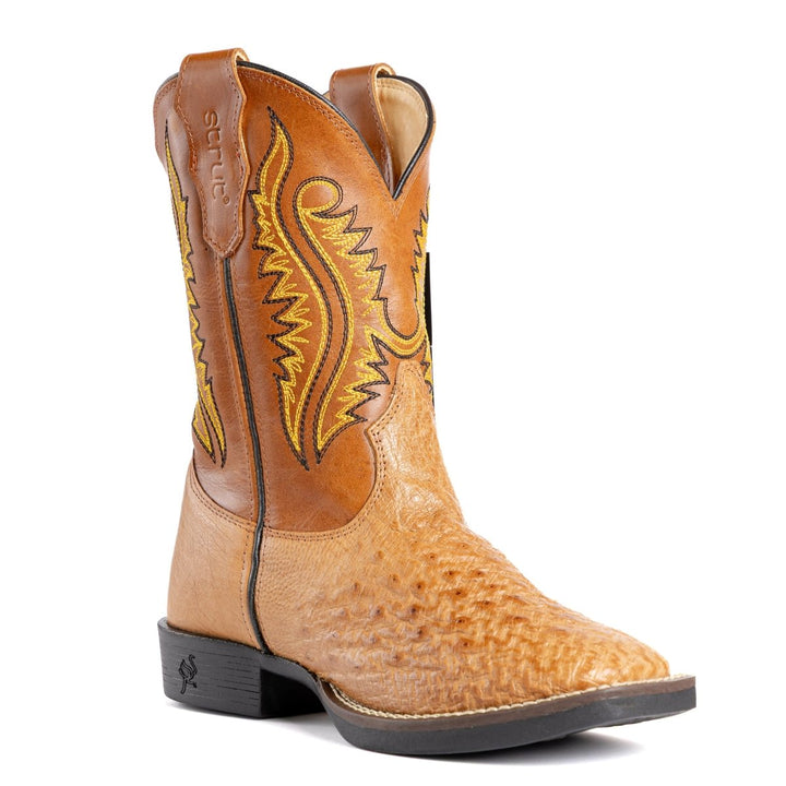 Bota Strut Masculina em Couro de Avestruz Liso Chestnut - Strut