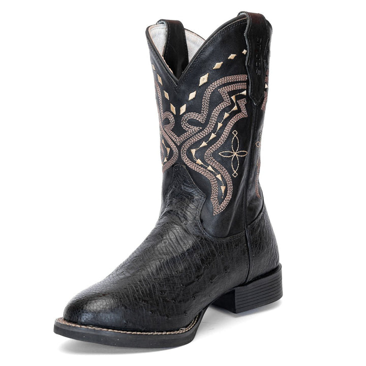 Bota Strut Masculina em Couro de Avestruz Liso Preto - Strut