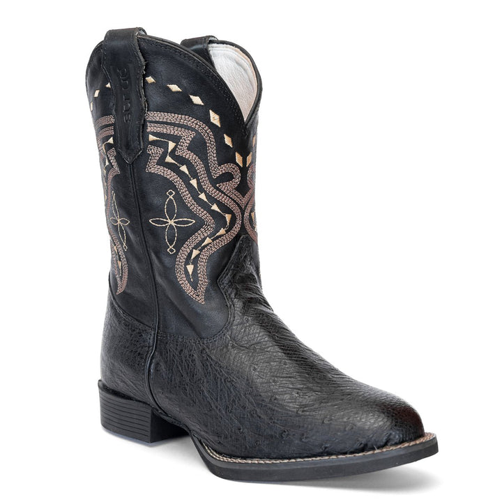 Bota Strut Masculina em Couro de Avestruz Liso Preto - Strut