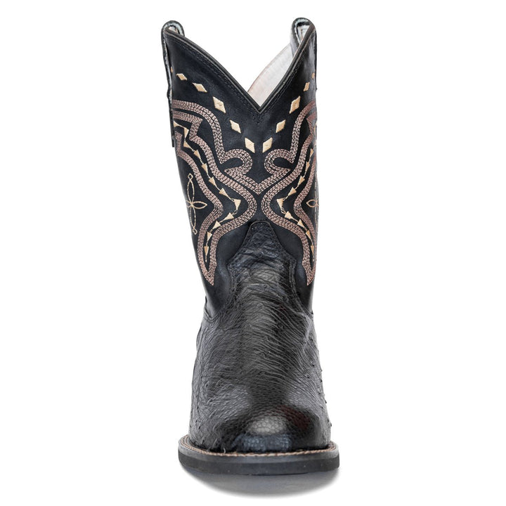 Bota Strut Masculina em Couro de Avestruz Liso Preto - Strut