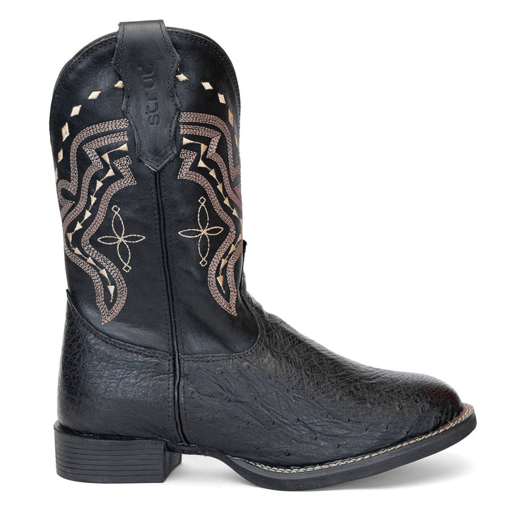 Bota Strut Masculina em Couro de Avestruz Liso Preto - Strut