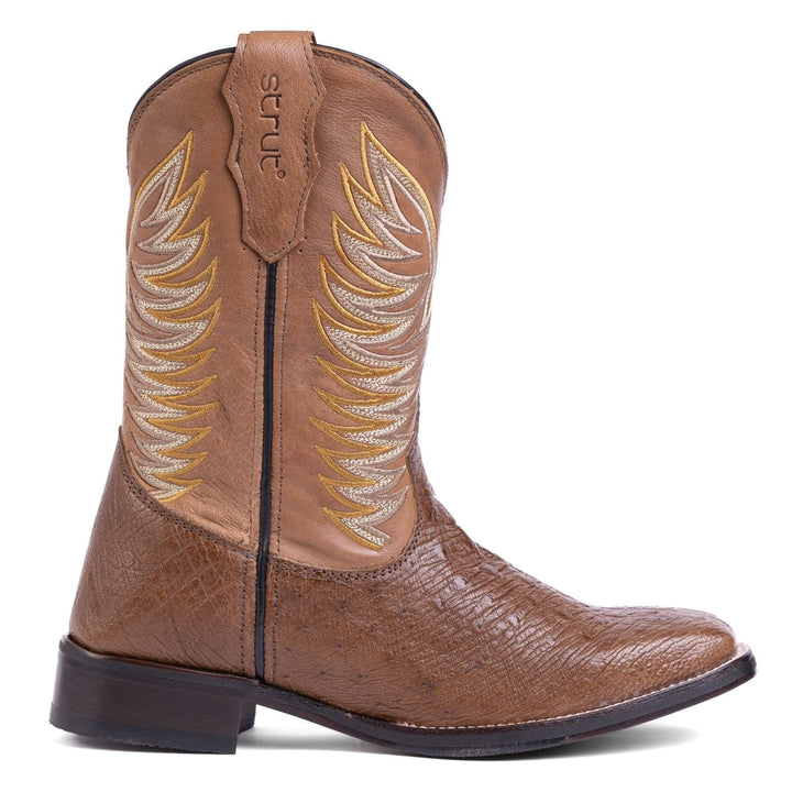 Bota Strut Masculina em Couro de Avestruz Liso Tabaco - Strut