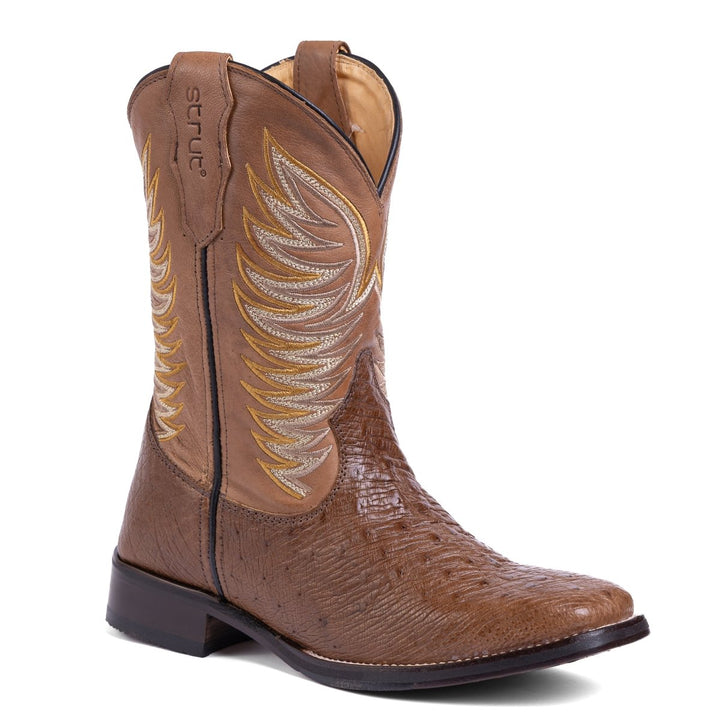 Bota Strut Masculina em Couro de Avestruz Liso Tabaco - Strut