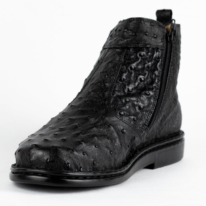 Botina Strut Masculina em Couro de Avestruz Cheio Preta - Strut