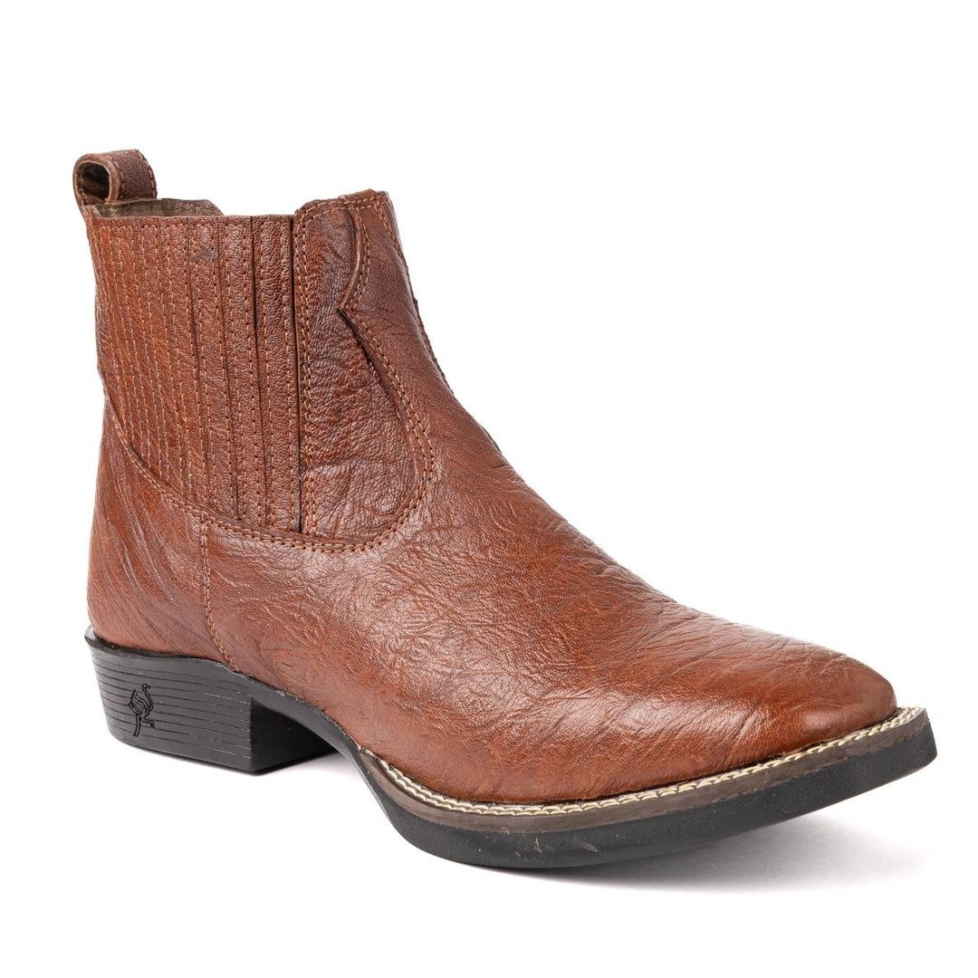 Botina Strut Masculina em Couro de Carneiro Corrugado Caramelo - Strut