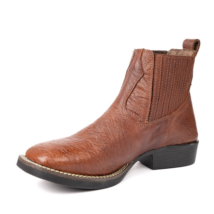 Botina Strut Masculina em Couro de Carneiro Corrugado Caramelo - Strut
