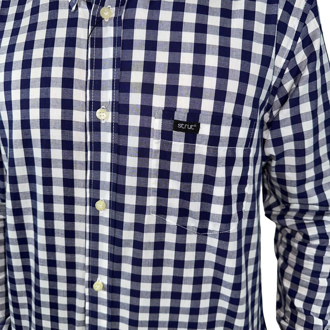 Camisa Masculina Manga Longa Strut Xadrez Marinho e Branco - Strut