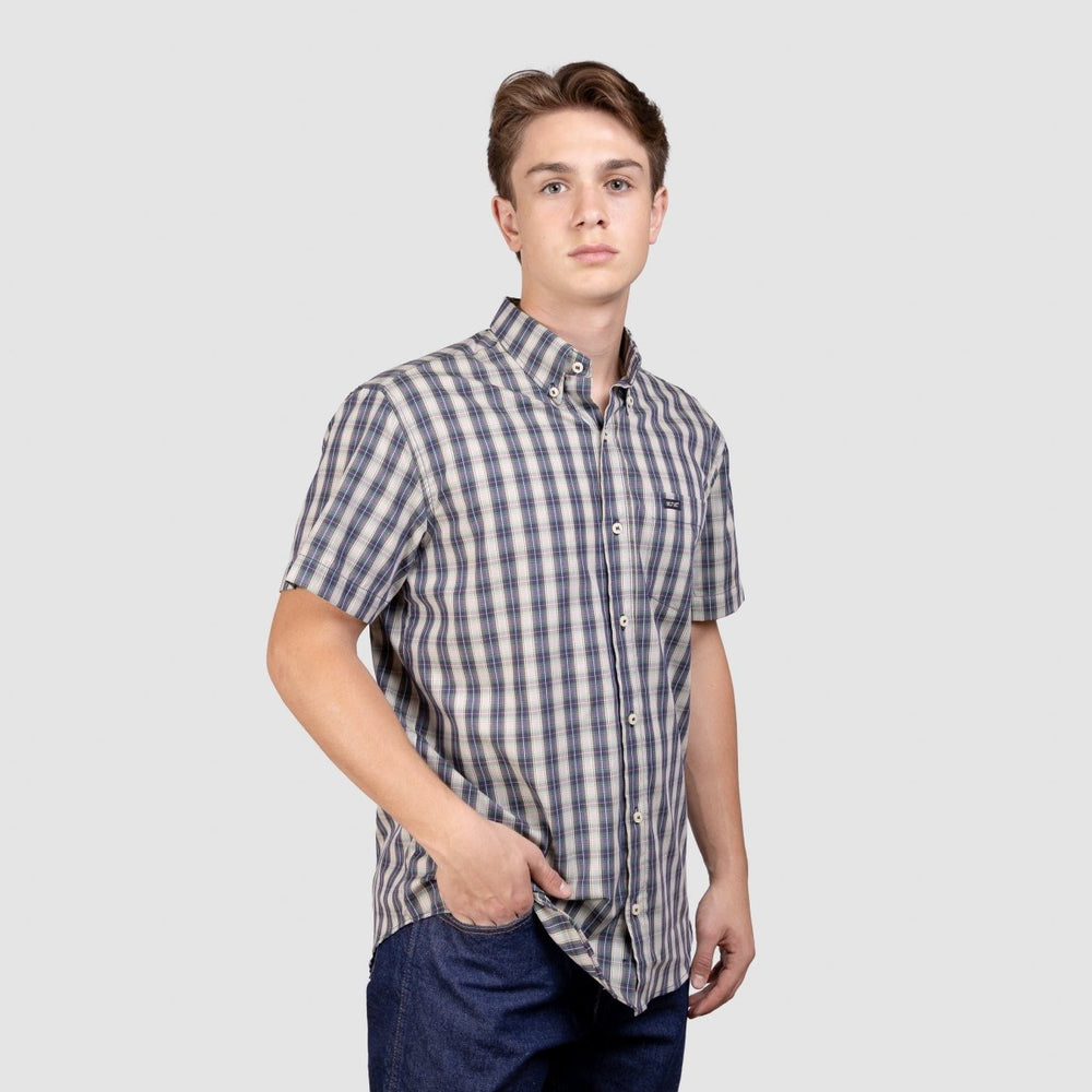 Camisa Xadrez Manga Curta Masculina - Verde/Jeans - Strut