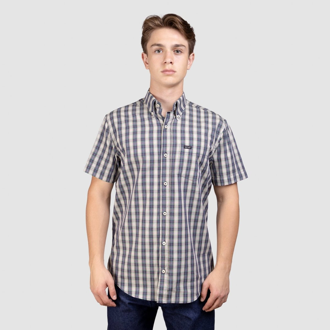 Camisa Xadrez Manga Curta Masculina - Verde/Jeans - Strut