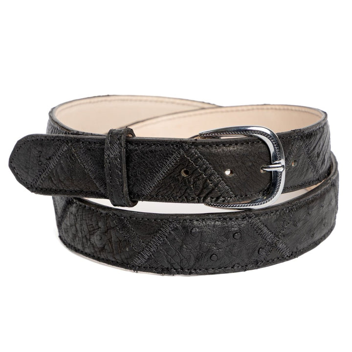 Cinto Strut Masculino Em Manta de Couro de Avestruz Preto - Strut