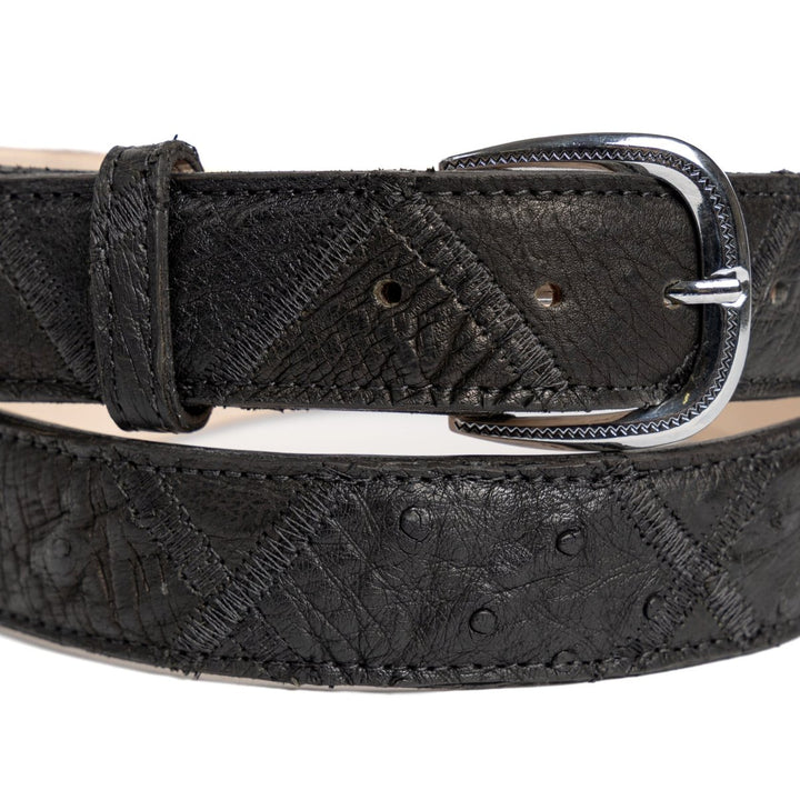 Cinto Strut Masculino Em Manta de Couro de Avestruz Preto - Strut