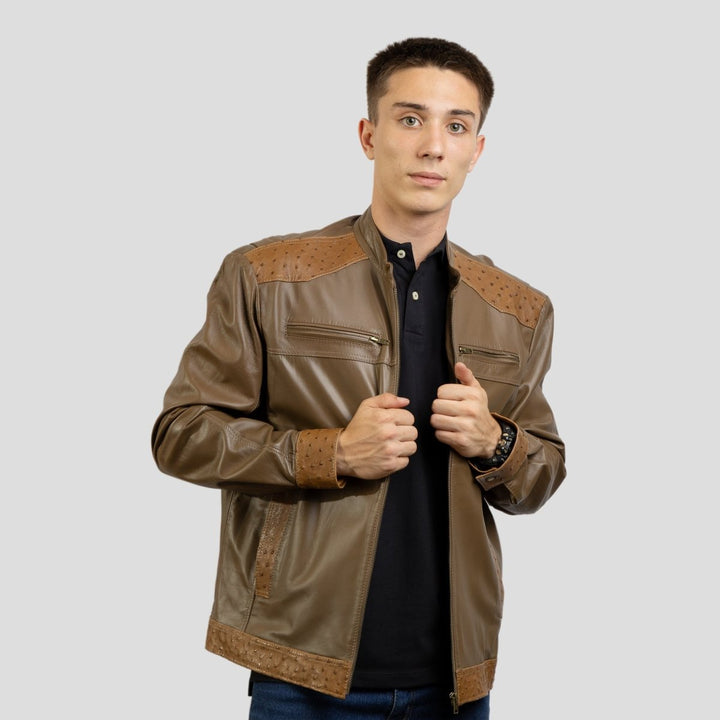 Jaqueta de Couro de Avestruz e Carneiro Tabaco 019 - Strut