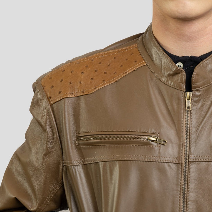 Jaqueta de Couro de Avestruz e Carneiro Tabaco 019 - Strut