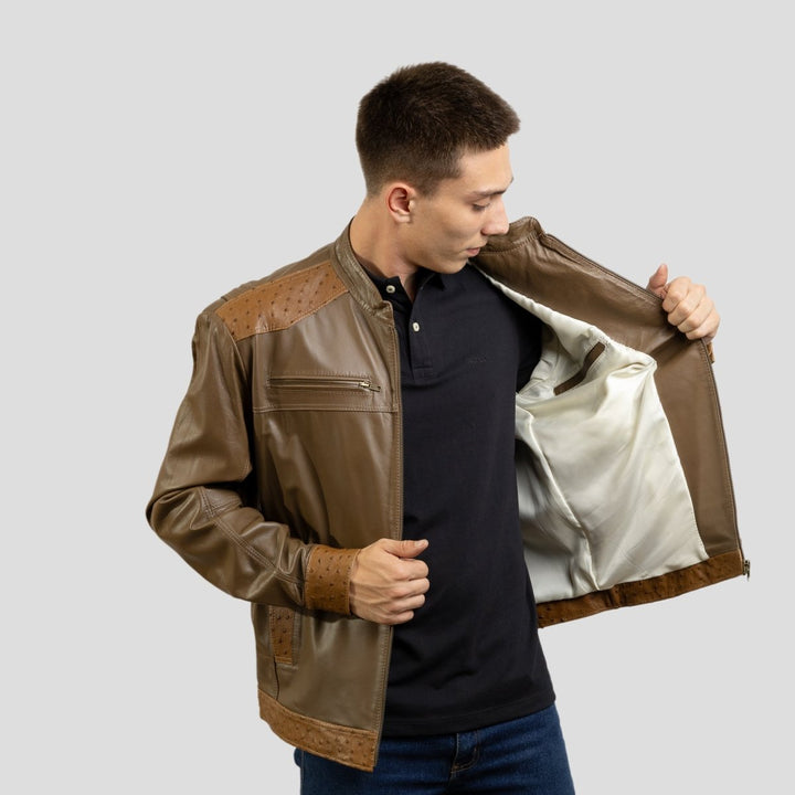 Jaqueta de Couro de Avestruz e Carneiro Tabaco 019 - Strut