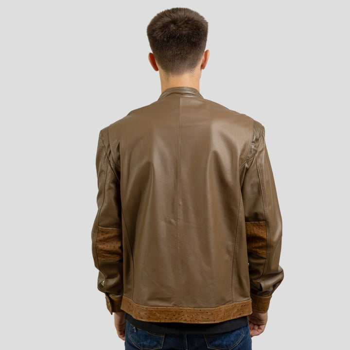 Jaqueta de Couro de Avestruz e Carneiro Tabaco 019 - Strut