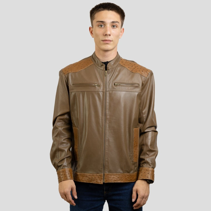 Jaqueta de Couro de Avestruz e Carneiro Tabaco 019 - Strut