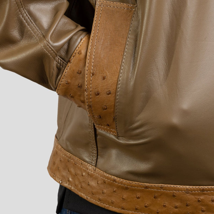 Jaqueta de Couro de Avestruz e Carneiro Tabaco 019 - Strut