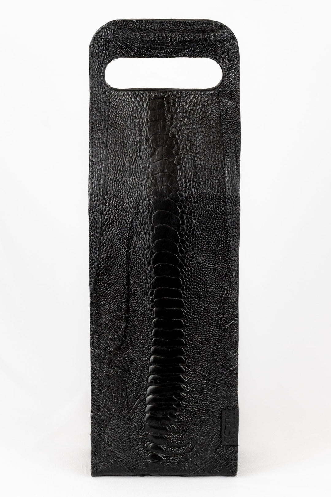 Porta vinho em couro de avestruz preto Strut com garrafa