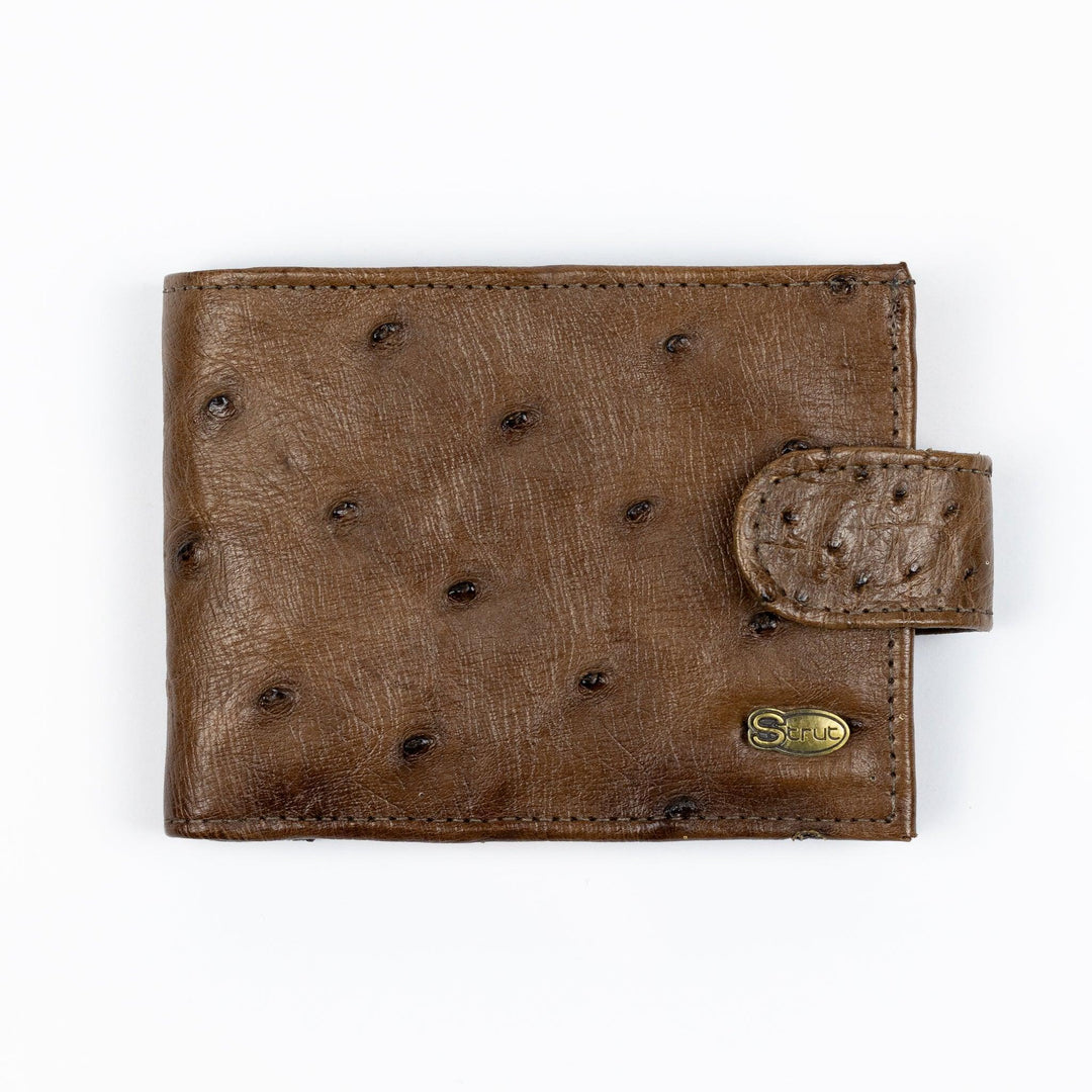 Carteira masculina Strut em couro de avestruz cheio tabaco
