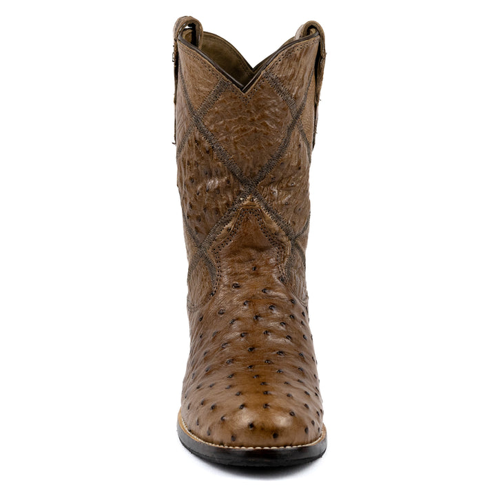 Roper Strut Boot in Full Ostrich Leather Tobacco Leather Sole