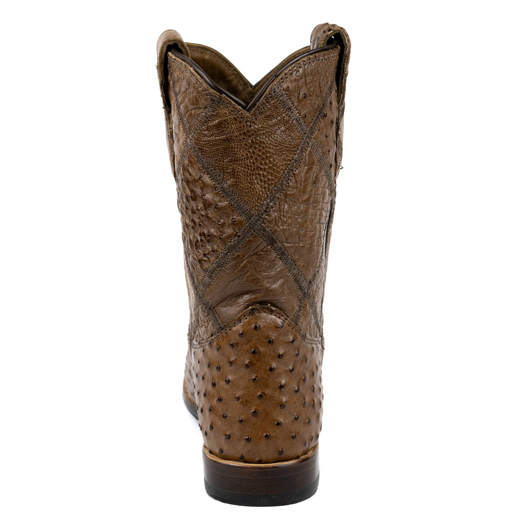 Roper Strut Boot in Full Ostrich Leather Tobacco Leather Sole