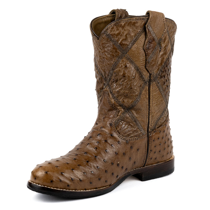 Roper Strut Boot in Full Ostrich Leather Tobacco Leather Sole