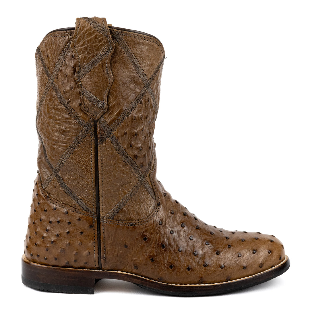 Roper Strut Boot in Full Ostrich Leather Tobacco Leather Sole