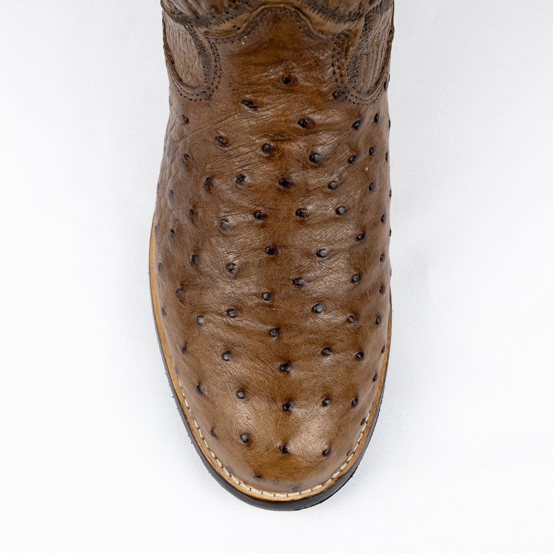 Roper Strut Boot in Full Ostrich Leather Tobacco Leather Sole