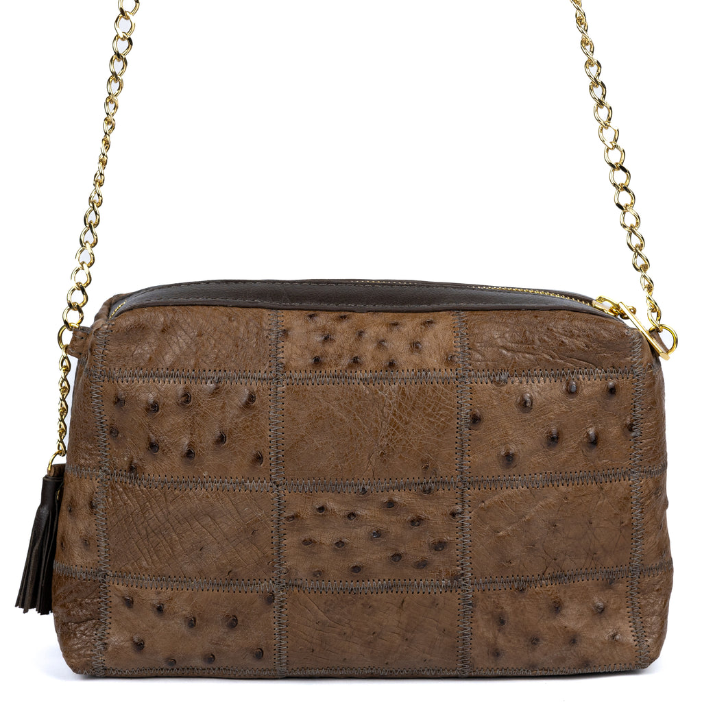 Bolsa de Ombro em Manta de Couro de Avestruz Strut Tabaco - Strut