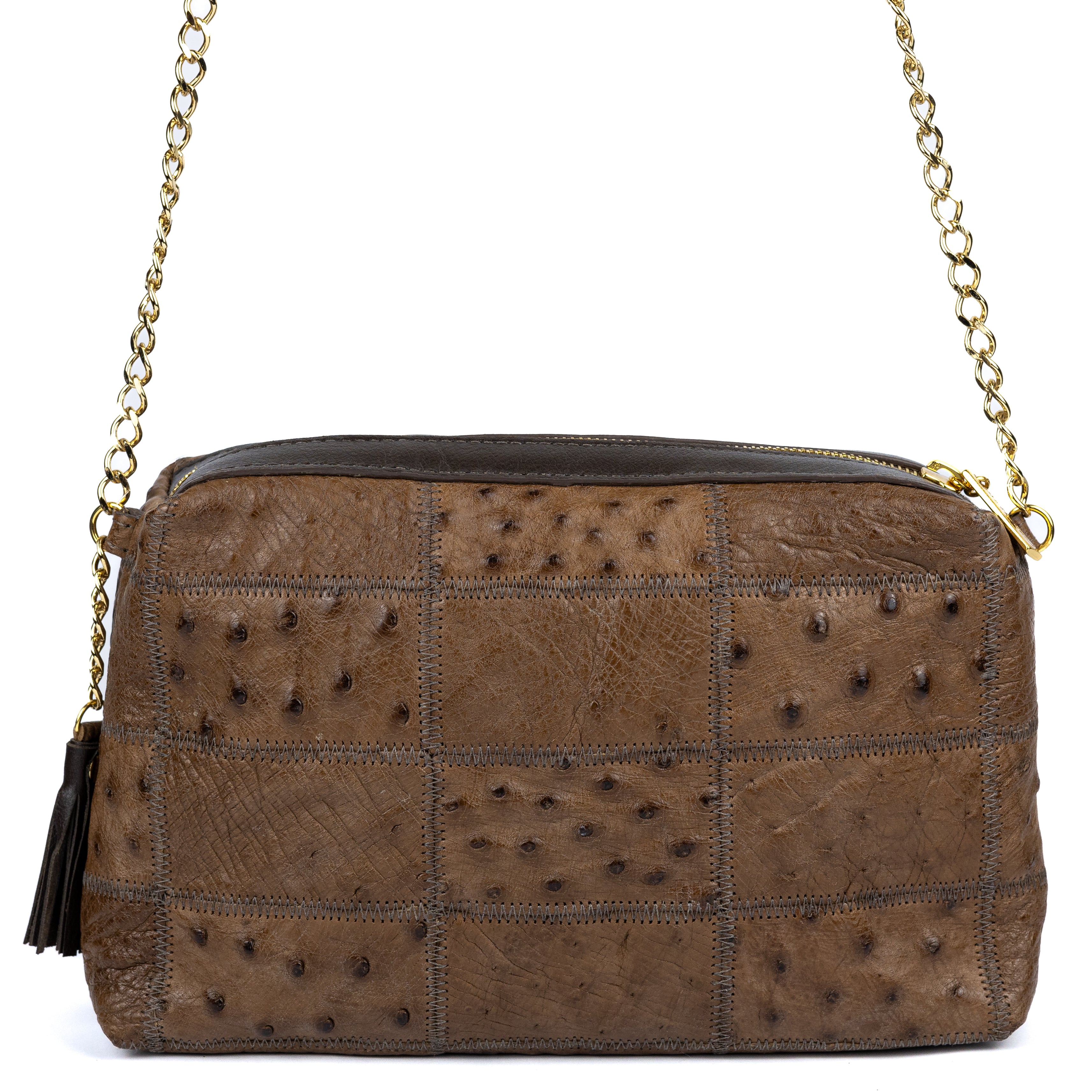 Bolsa de Ombro em Manta de Couro de Avestruz Strut Tabaco - Strut