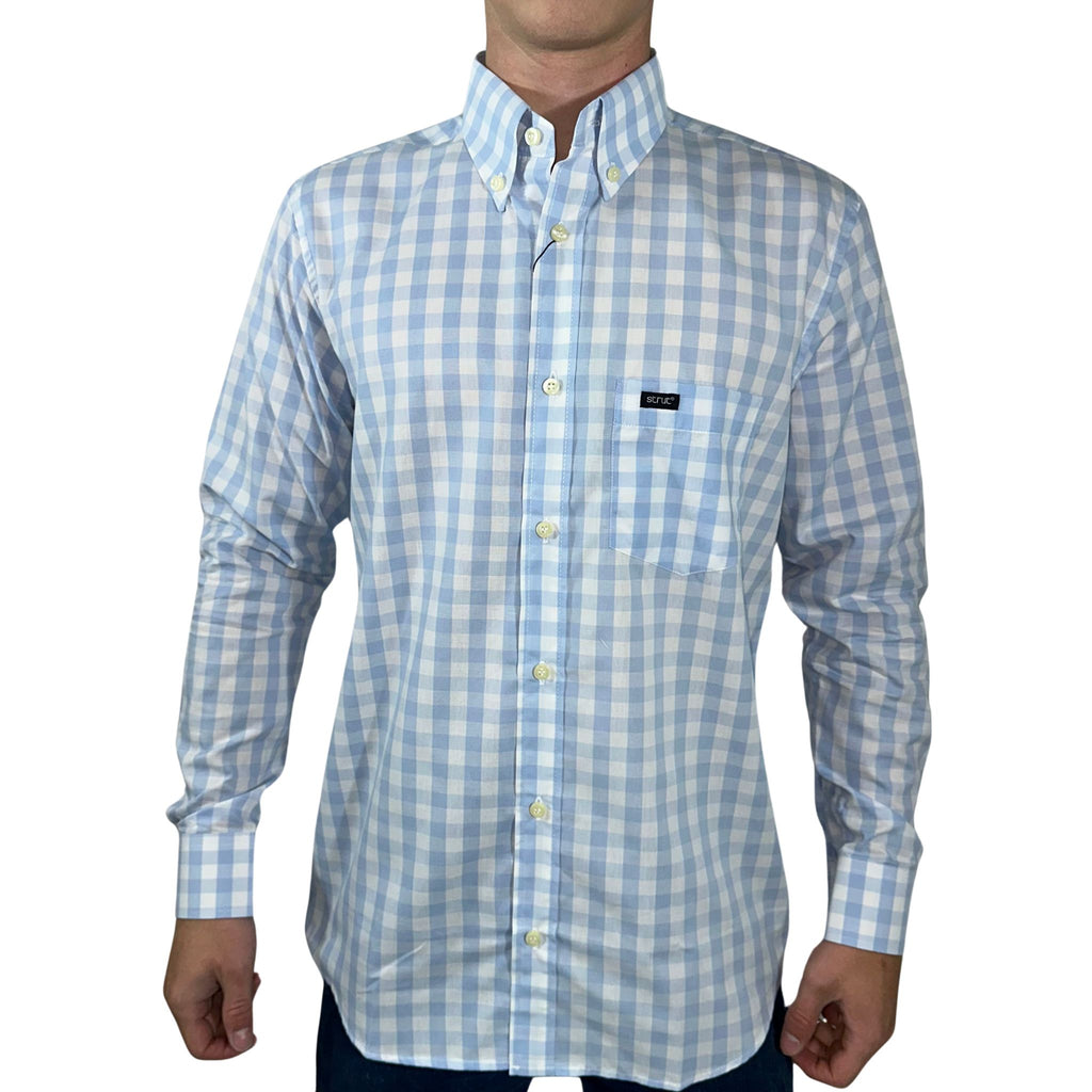 Men's Long Sleeve Strut Shirt Light Blue and White
