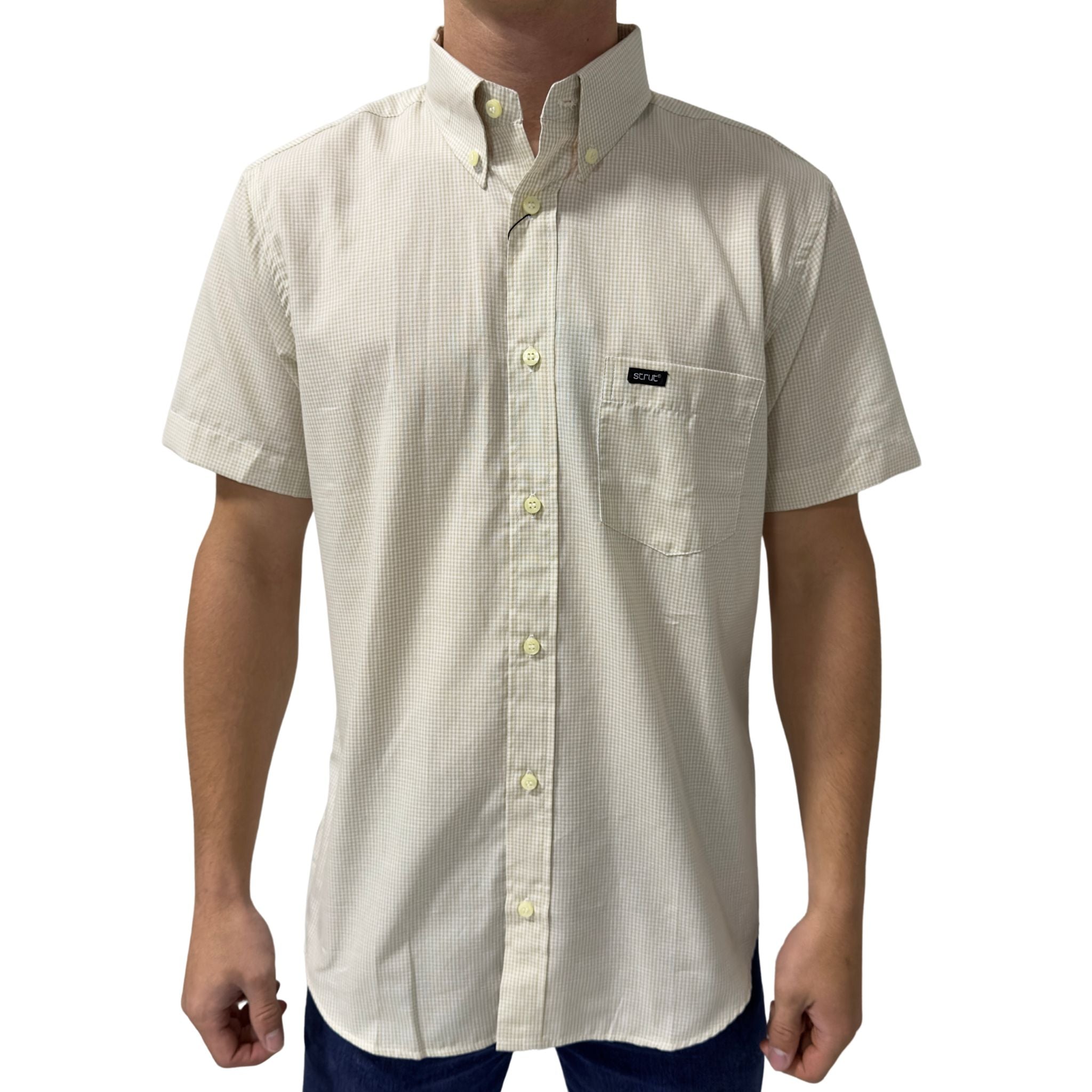 Men's Short Sleeve Strut Check Shirt Beige