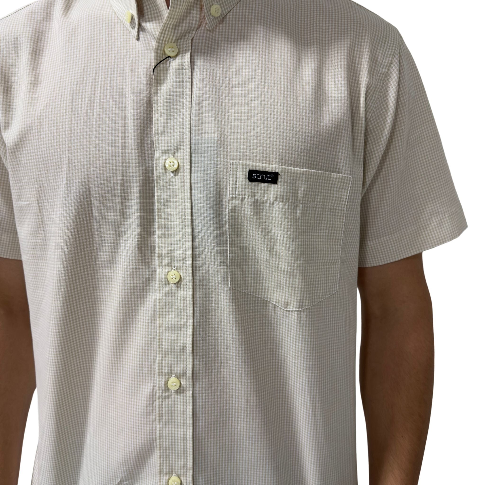 Men's Short Sleeve Strut Check Shirt Beige