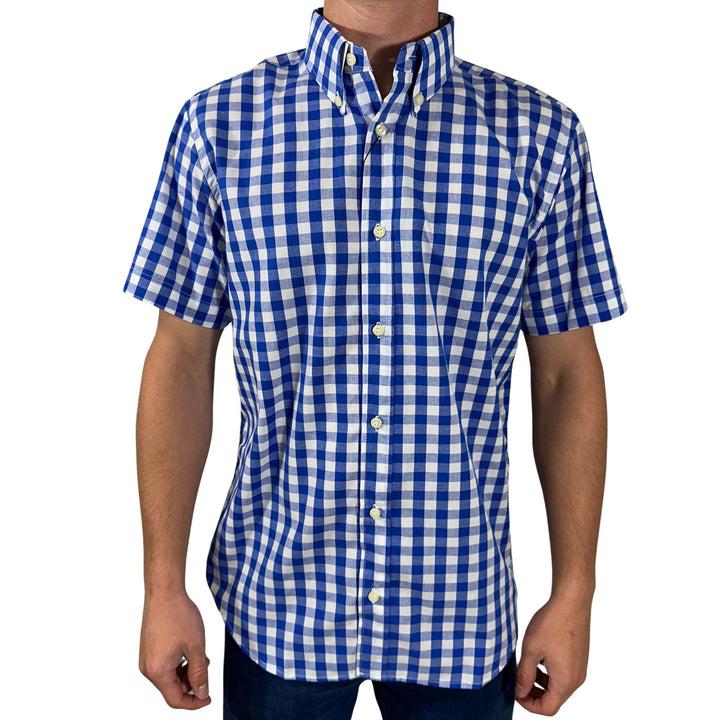 Camisa Masculina Manga Curta Strut Xadrez Marinho e Branco