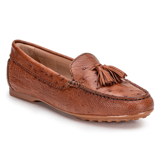 Mocassim Feminino em Couro de Avestruz Strut Caramelo