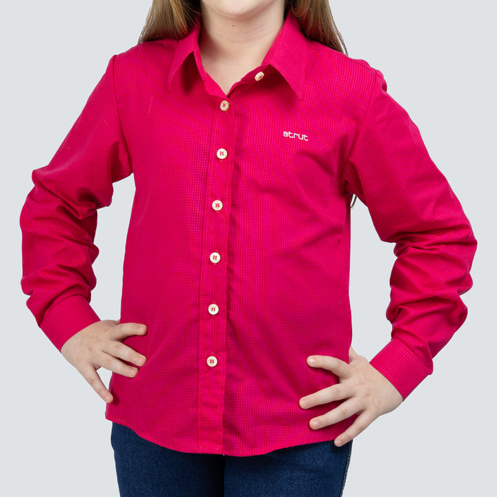 Camisa Xadrez Infantil Manga Longa Feminina Pink