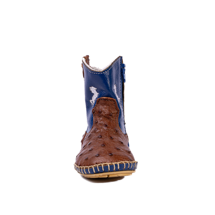 Bota Country Infantil em Couro de Avestruz Baby Caramelo Pinhão